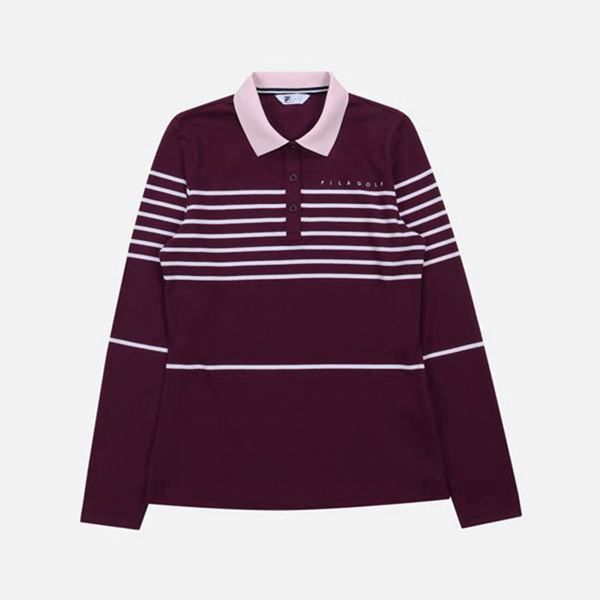 Camisas Polo Fila Mulher Bordeaux - Fila Golf Striped Pique L/S Portugal Lojas,URKM-18743